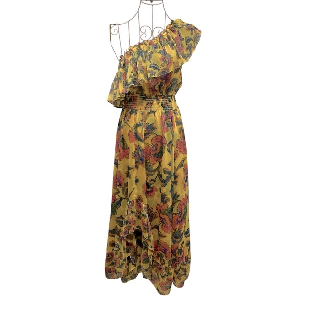 MISA Vola Asymmetrical Ruffle Floral Dress Size XS